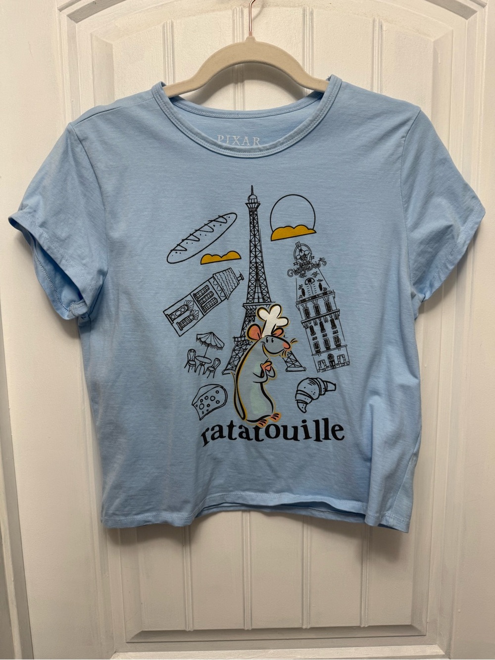 Pixar Ratatouille Light Blue Women's XL  Crop Chef Mouse Tee NWOT (1-9)